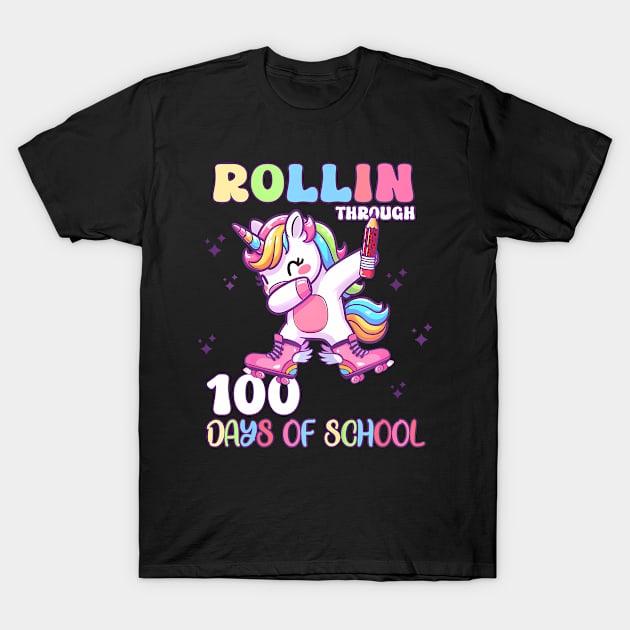 100 Days of School Girls Teacher 100th Day Unicorn T-Shirt by huldap creative